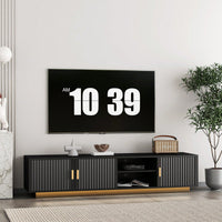 Mid Century Modern LED TV Stand for 80 Inch TVs Wooden Media Cabinet with Storage for Living Room and Bedroom