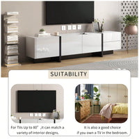 Sleek High Gloss Modern TV Stand for Up to 80 Inch TVs with Storage Drawers and Cabinets for Living Room or Bedroom