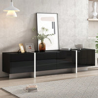 Sleek High Gloss Modern TV Stand for Up to 80 Inch TVs with Storage Drawers and Cabinets for Living Room or Bedroom