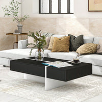 Modern Coffee Table With Drawer, Contemporary Rectangle Cocktail Table With High Gloss Finish For Living Room, 45 Inch