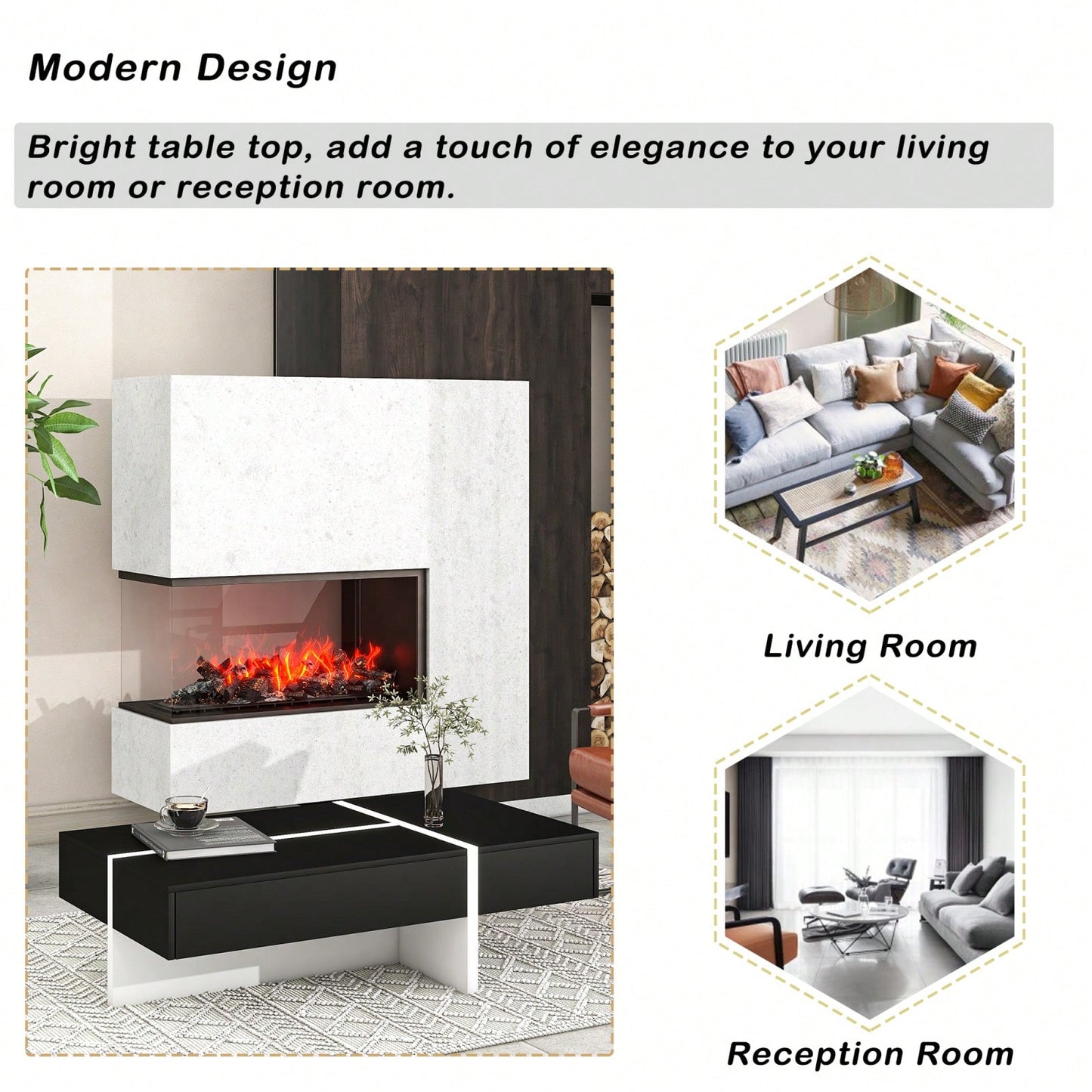 Modern Coffee Table With Drawer, Contemporary Rectangle Cocktail Table With High Gloss Finish For Living Room, 45 Inch