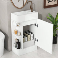 18.6 Inch White Bathroom Vanity with Ceramic Sink and Two-Tier Shelf for Left or Right Orientation