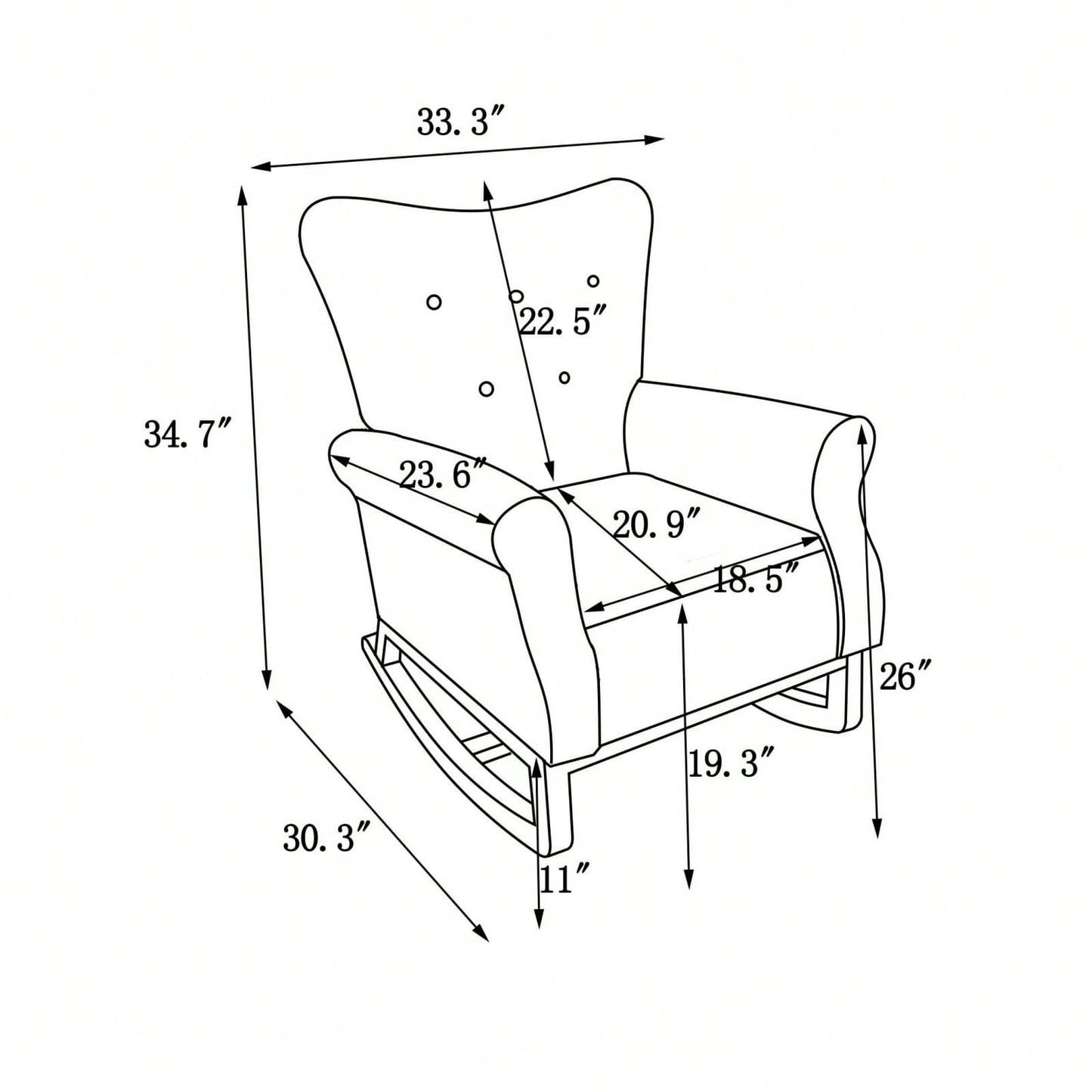 Mid Century Fabric Rocker Chair With Wood Legs And Velvet For Livingroom Bedroom