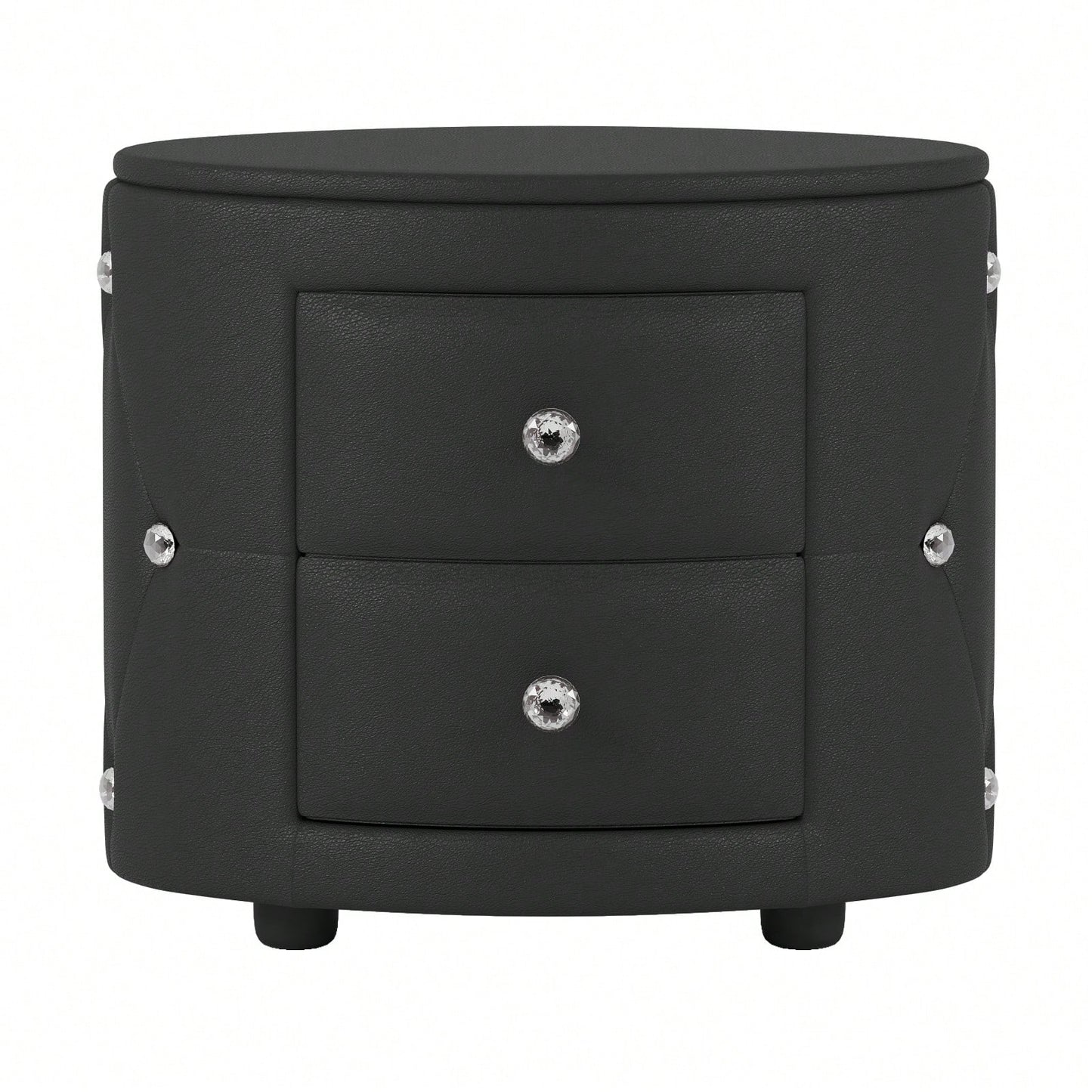 Stylish Black Nightstand with 2 Drawers and Crystal Handles Easy Assembly Bedside Table for Bedroom and Living Room