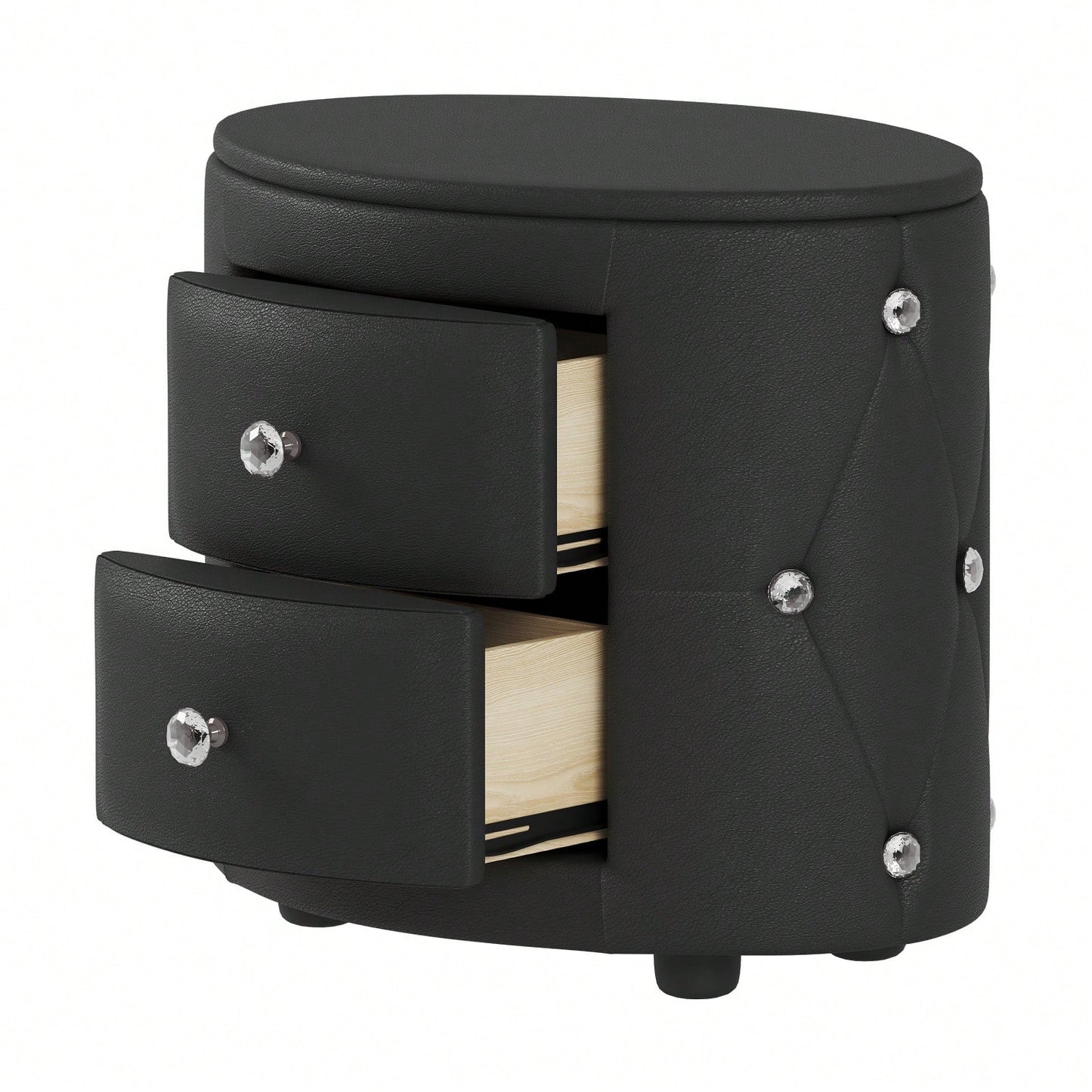 Stylish Black Nightstand with 2 Drawers and Crystal Handles Easy Assembly Bedside Table for Bedroom and Living Room