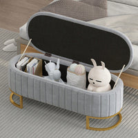 Velvet Tufted Storage Ottoman Bench with Metal Legs for Living Room Bedroom Entryway Grey Fully Assembled