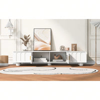 Contemporary 80 Inch TV Stand with Glass Doors and Drawers for Living Room Storage and Cable Management