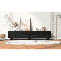 Contemporary 80 Inch TV Stand with Glass Doors and Drawers for Living Room Storage and Cable Management