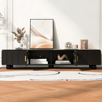 Contemporary 80 Inch TV Stand with Glass Doors and Drawers for Living Room Storage and Cable Management