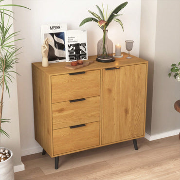 Storage Cabinet With 3 Drawers & Adjustable Shelf, Mid Century Cabinet With Door, Accent Cabinet For Living Room, Home Office, Entryway