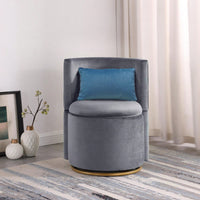 360° Swivel Accent Chair With Storage Function, Velvet Curved Chair With Gold Metal Base For Living Room, Nursery, Bedroom