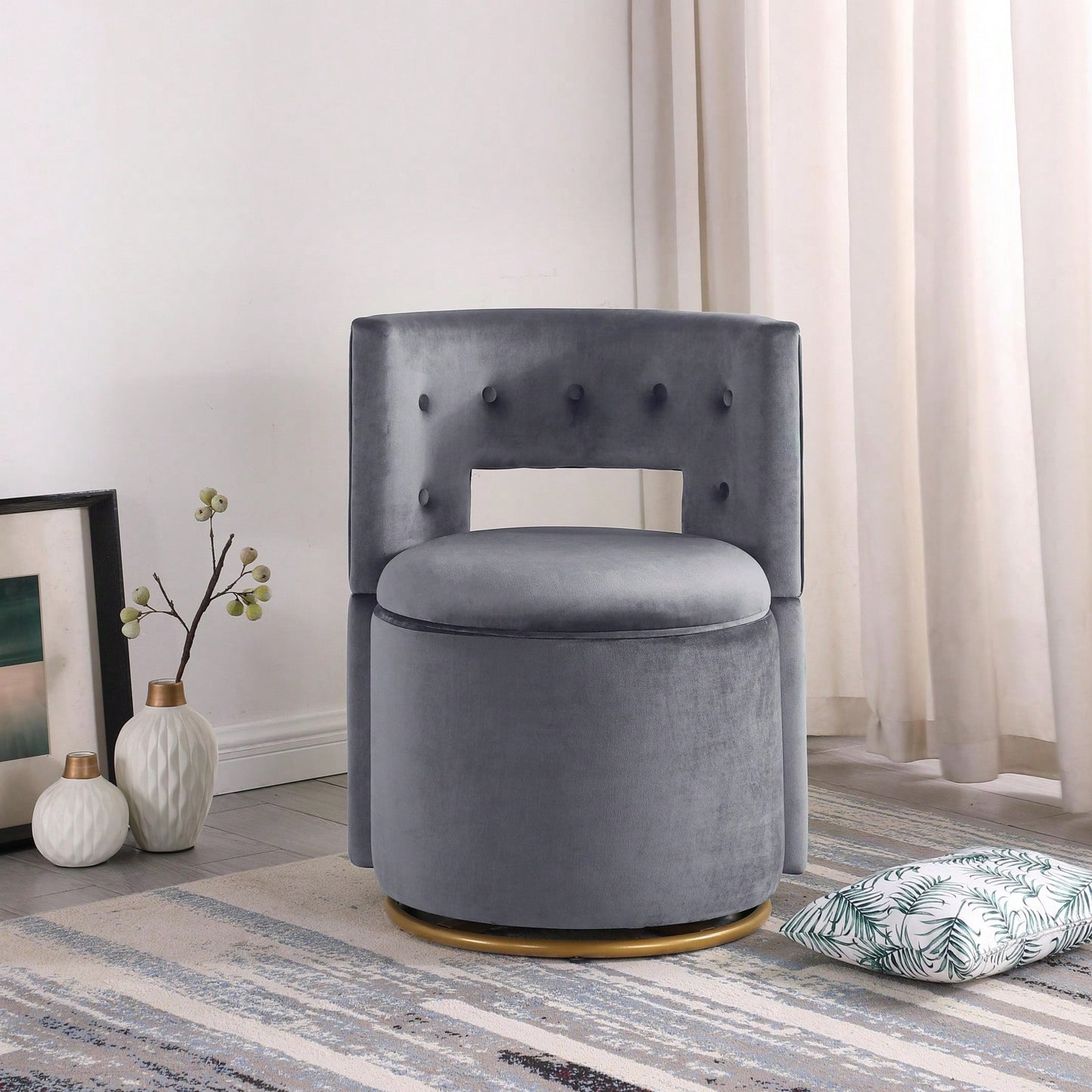 360° Swivel Accent Chair With Storage Function, Velvet Curved Chair With Gold Metal Base For Living Room, Nursery, Bedroom