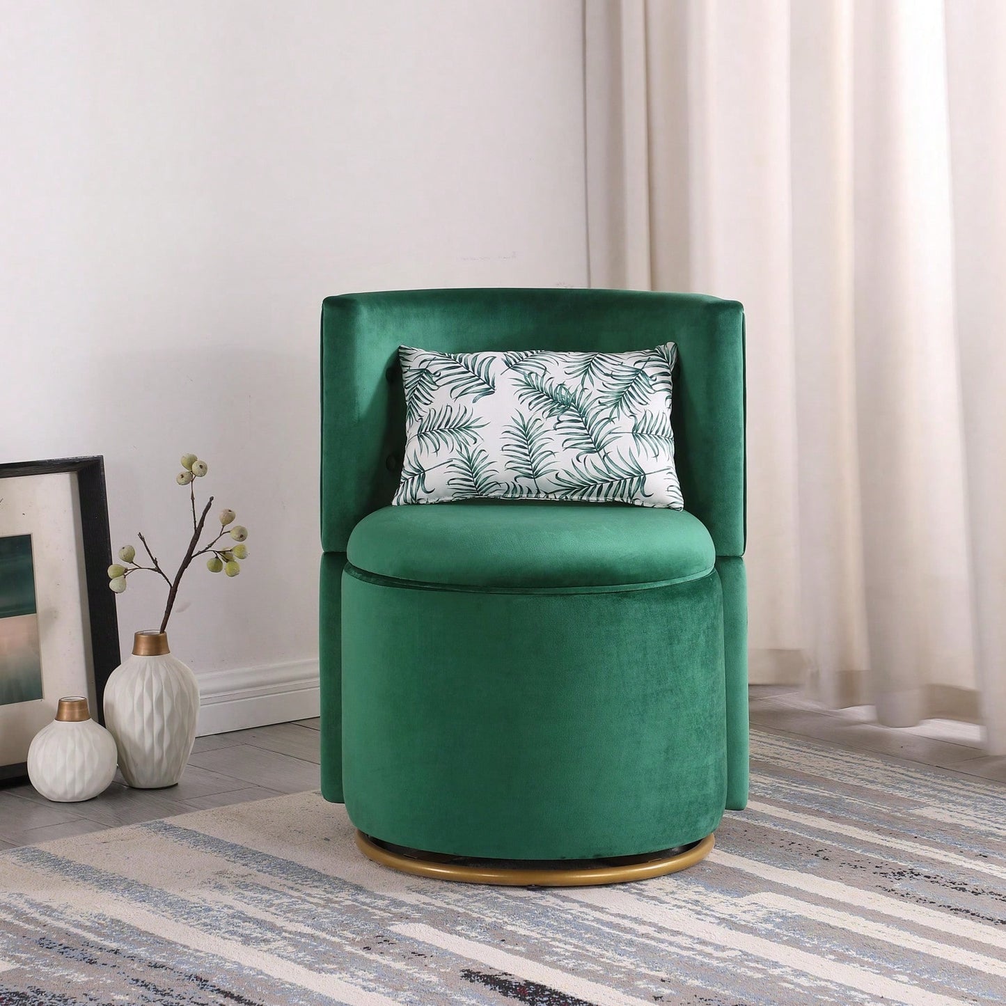 360° Swivel Accent Chair With Storage Function, Velvet Curved Chair With Gold Metal Base For Living Room, Nursery, Bedroom