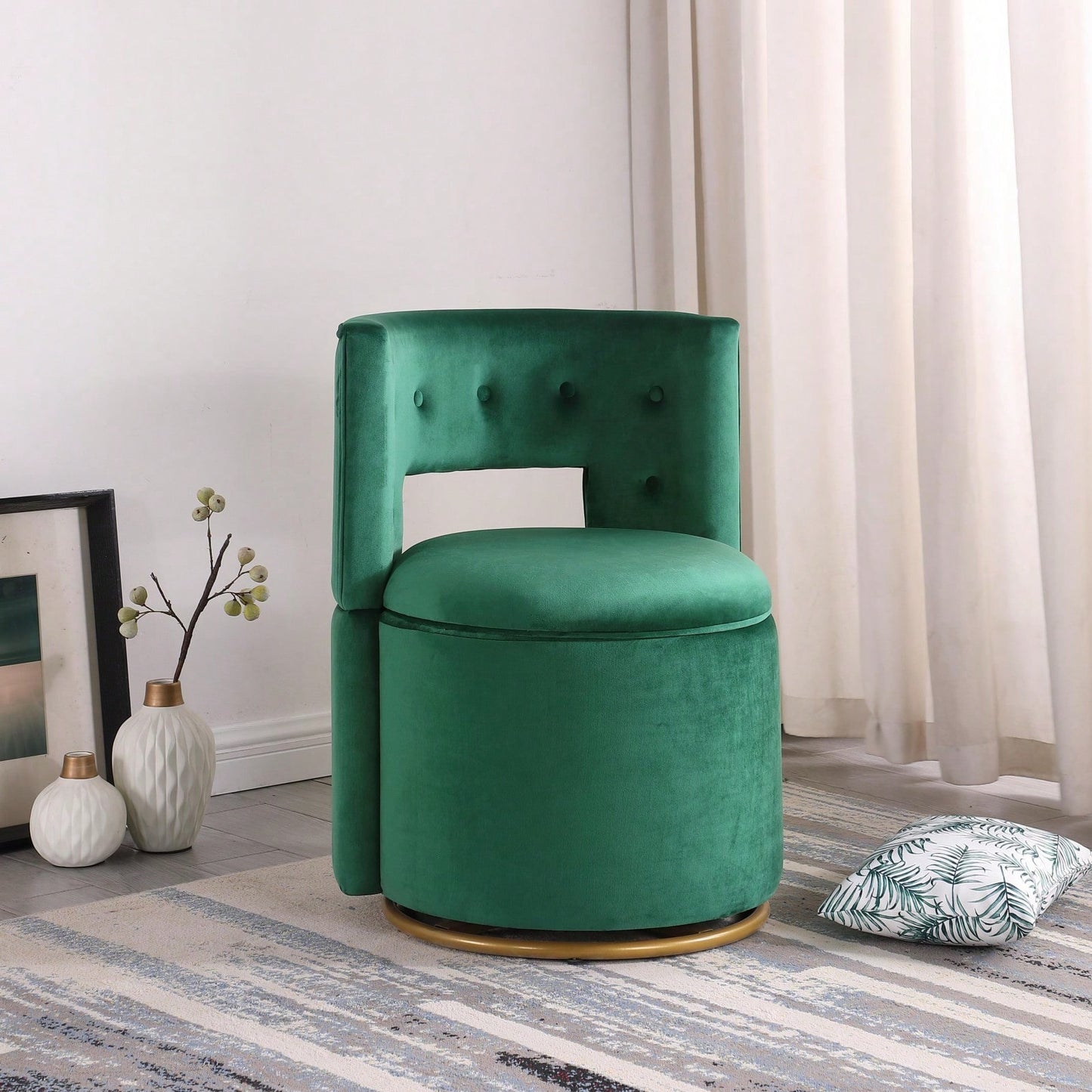 360° Swivel Accent Chair With Storage Function, Velvet Curved Chair With Gold Metal Base For Living Room, Nursery, Bedroom