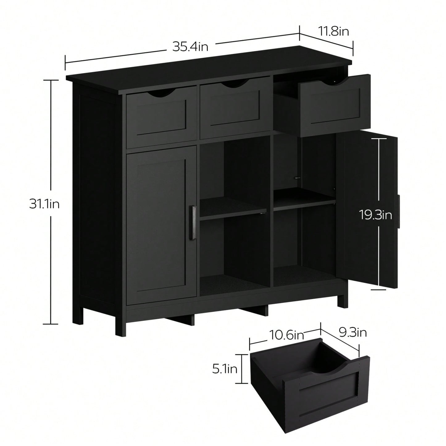 35.4 Inch Wide Multifunctional Storage Cabinet with 3 Drawers and Adjustable Shelves for Kitchen Living Room Bedroom