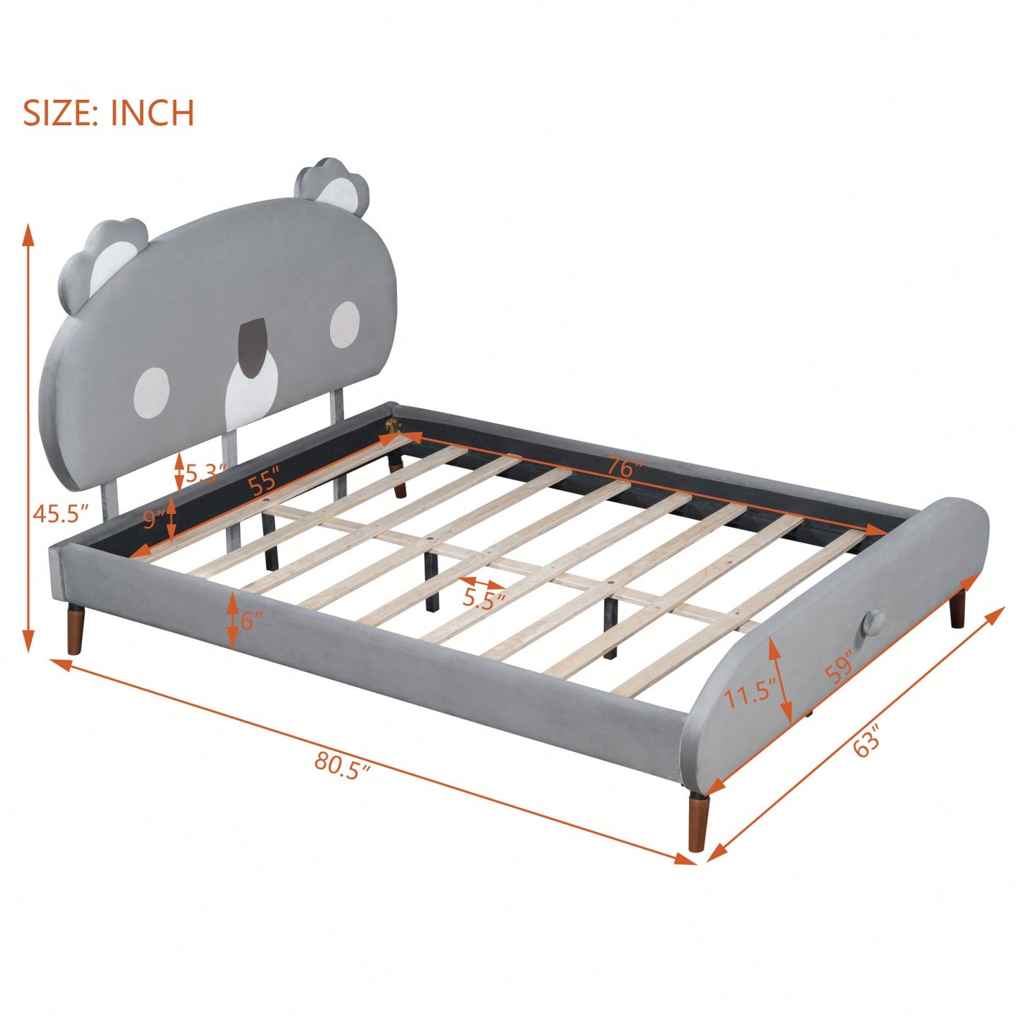 Koala-Shaped Platform Bed, Full Size, Gray