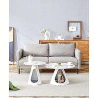 Modern Nesting Coffee Tables with Cat Beds Marble Top Steel Frame Multifunctional End Tables for Living Room