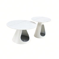 Modern Nesting Coffee Tables with Cat Beds Marble Top Steel Frame Multifunctional End Tables for Living Room