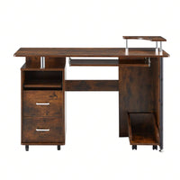47" Wood Computer Desk With Keyboard Tray Drawers Office Black Classic Traditional Rectangular Metal Finish
