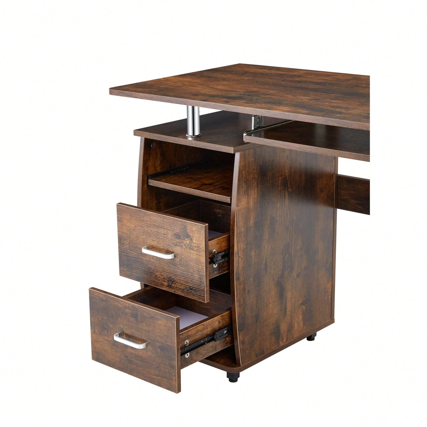 47" Wood Computer Desk With Keyboard Tray Drawers Office Black Classic Traditional Rectangular Metal Finish