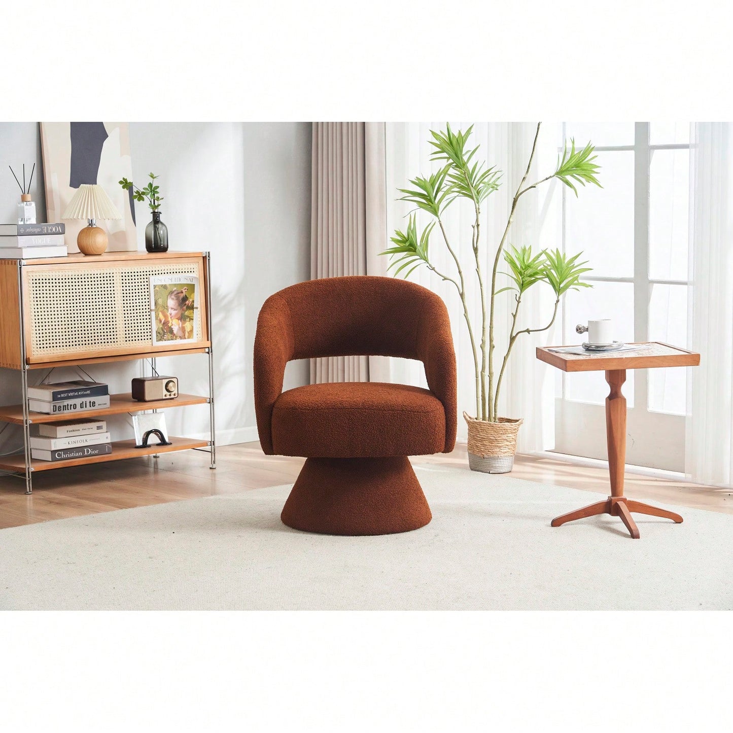 Round Barrel Swivel Accent Chair Armchair In Fabric For Living Room Bedroom