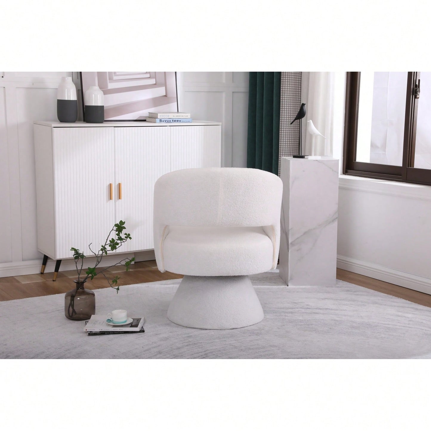 Round Barrel Swivel Accent Chair Armchair In Fabric For Living Room Bedroom