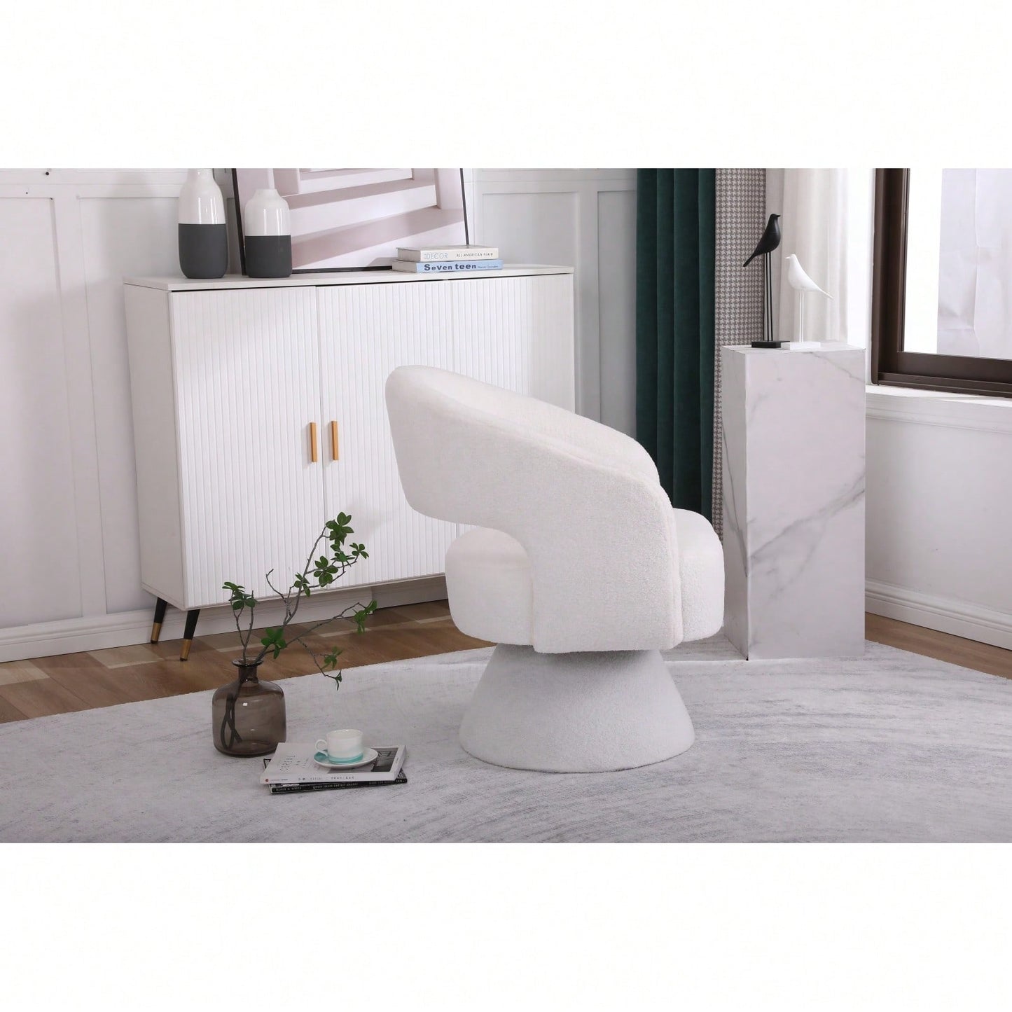 Round Barrel Swivel Accent Chair Armchair In Fabric For Living Room Bedroom