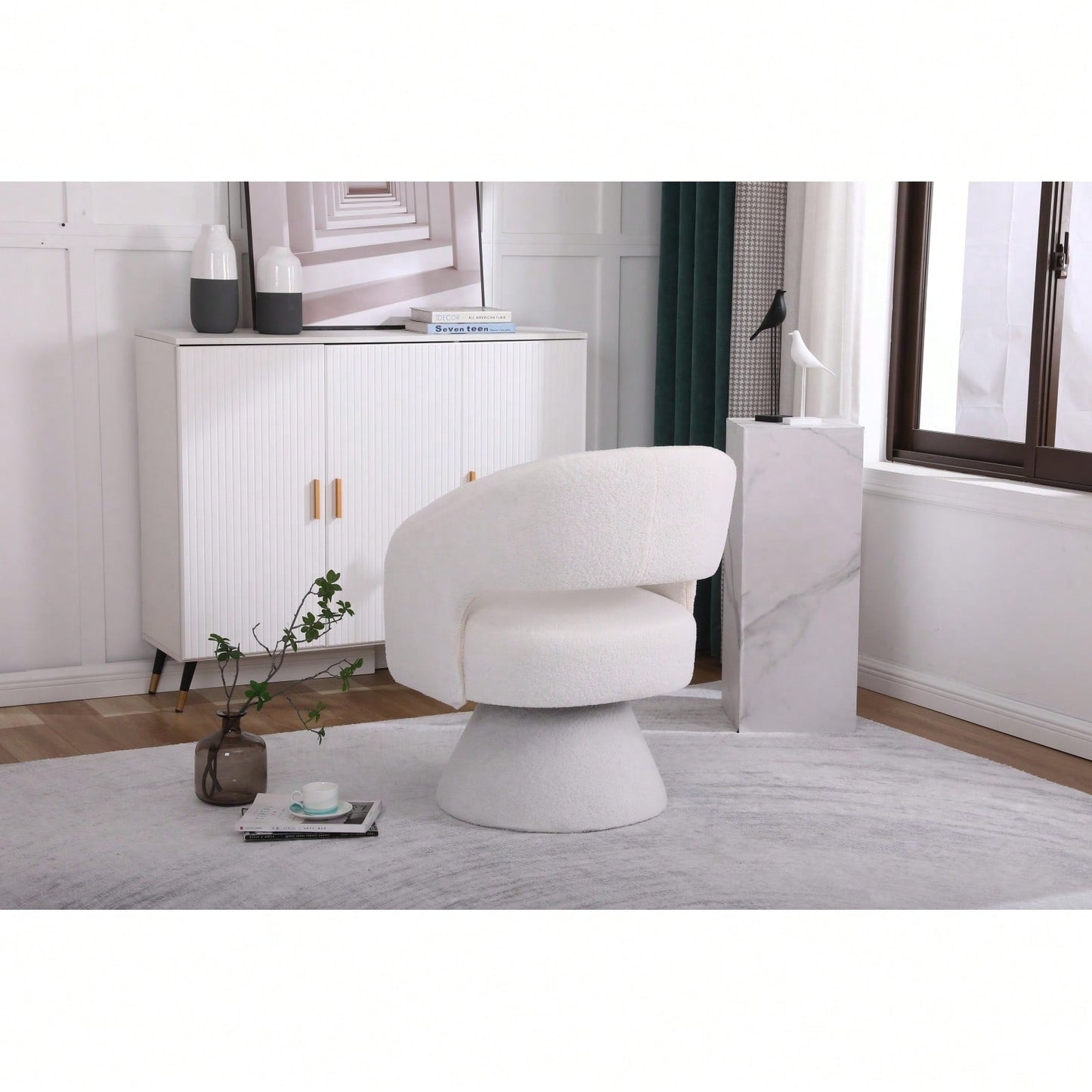 Round Barrel Swivel Accent Chair Armchair In Fabric For Living Room Bedroom