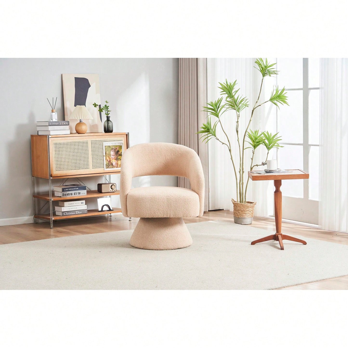 Round Barrel Swivel Accent Chair Armchair In Fabric For Living Room Bedroom