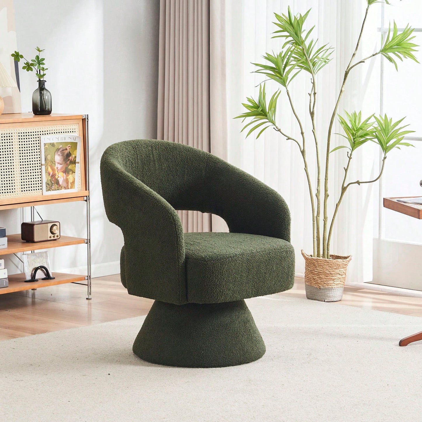 Round Barrel Swivel Accent Chair Armchair In Fabric For Living Room Bedroom