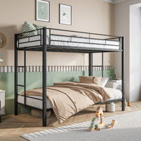 Heavy Duty Twin Over Twin Bunk Bed With Shelf And Guard Rail, No Box Spring Needed, 400lb Capacity Per Bunk, Black