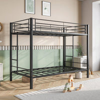 Heavy Duty Twin Over Twin Bunk Bed With Shelf And Guard Rail, No Box Spring Needed, 400lb Capacity Per Bunk, Black