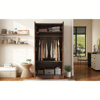 3-Shelf Wooden Wardrobe With Hanging Rod