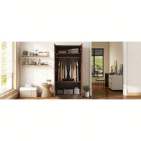 3-Shelf Wooden Wardrobe With Hanging Rod