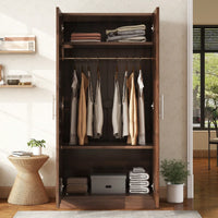 3-Shelf Wooden Wardrobe With Hanging Rod