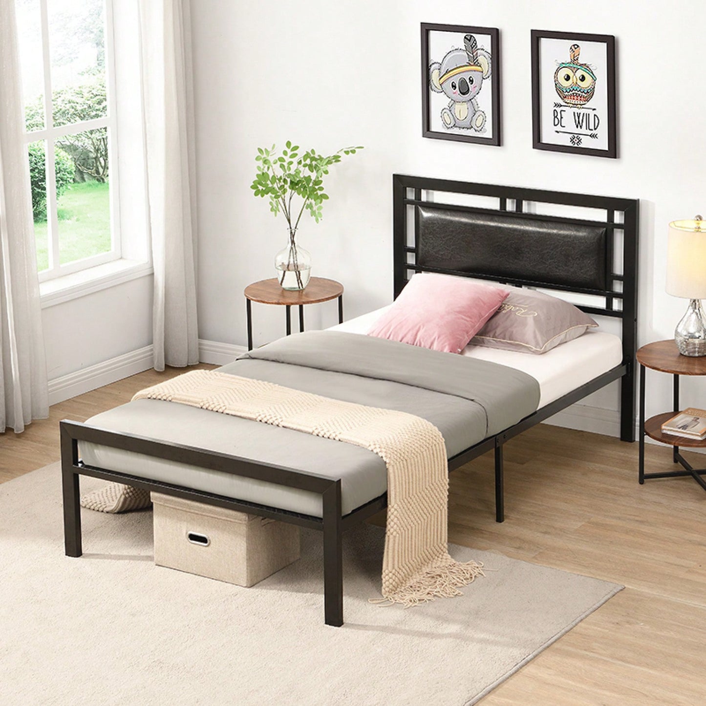 Heavy Duty Twin Size Metal Bed Frame with Headboard and Footboard, Noise-Free Support Slats, No Box Spring Required, Easy Assembly Black