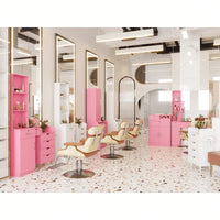 Multi-Functional Salon Station with 2-Tier Storage Shelf, 2 Drawers, Large Cabinet, and 3 Hot Tool Holders