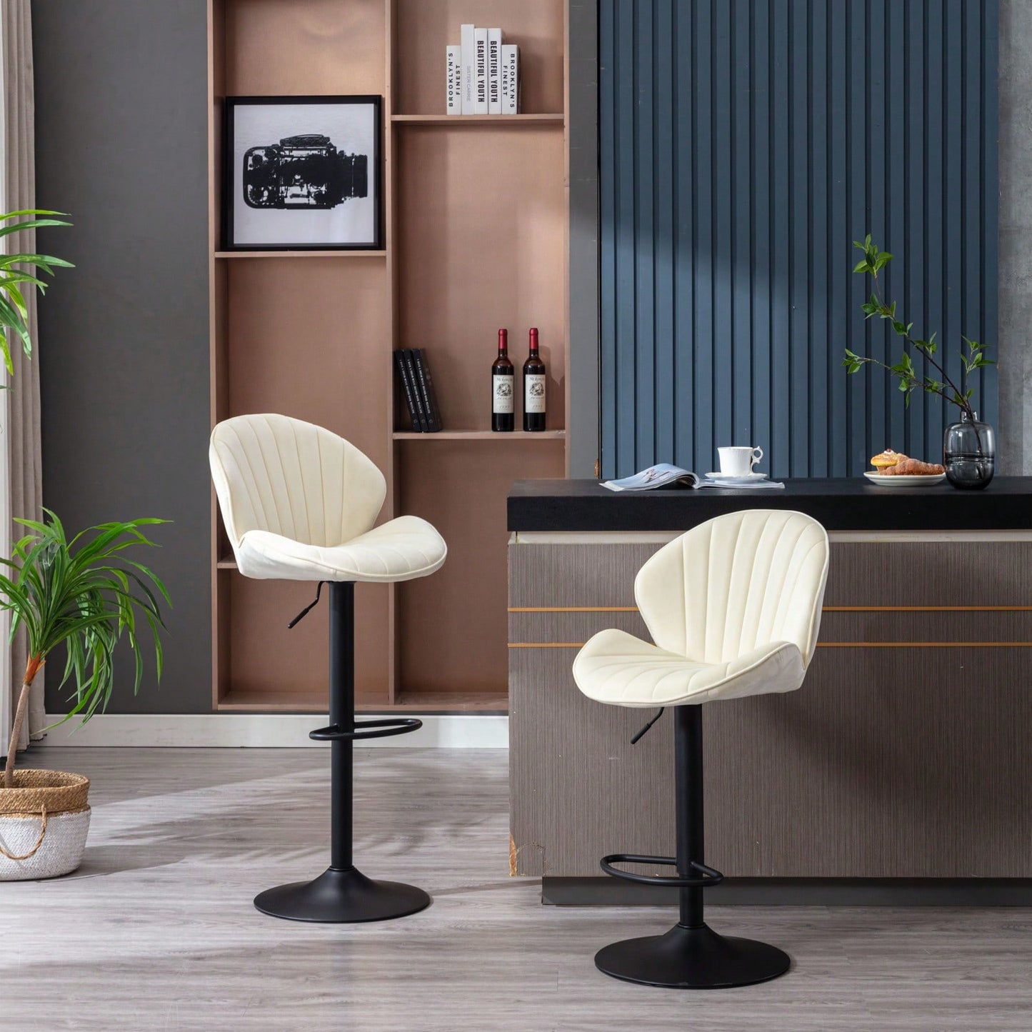 Adjustable Bar Stools Set Of 2, Counter Height Bar Chairs With Back And Footrest, Kitchen Pub Chairs