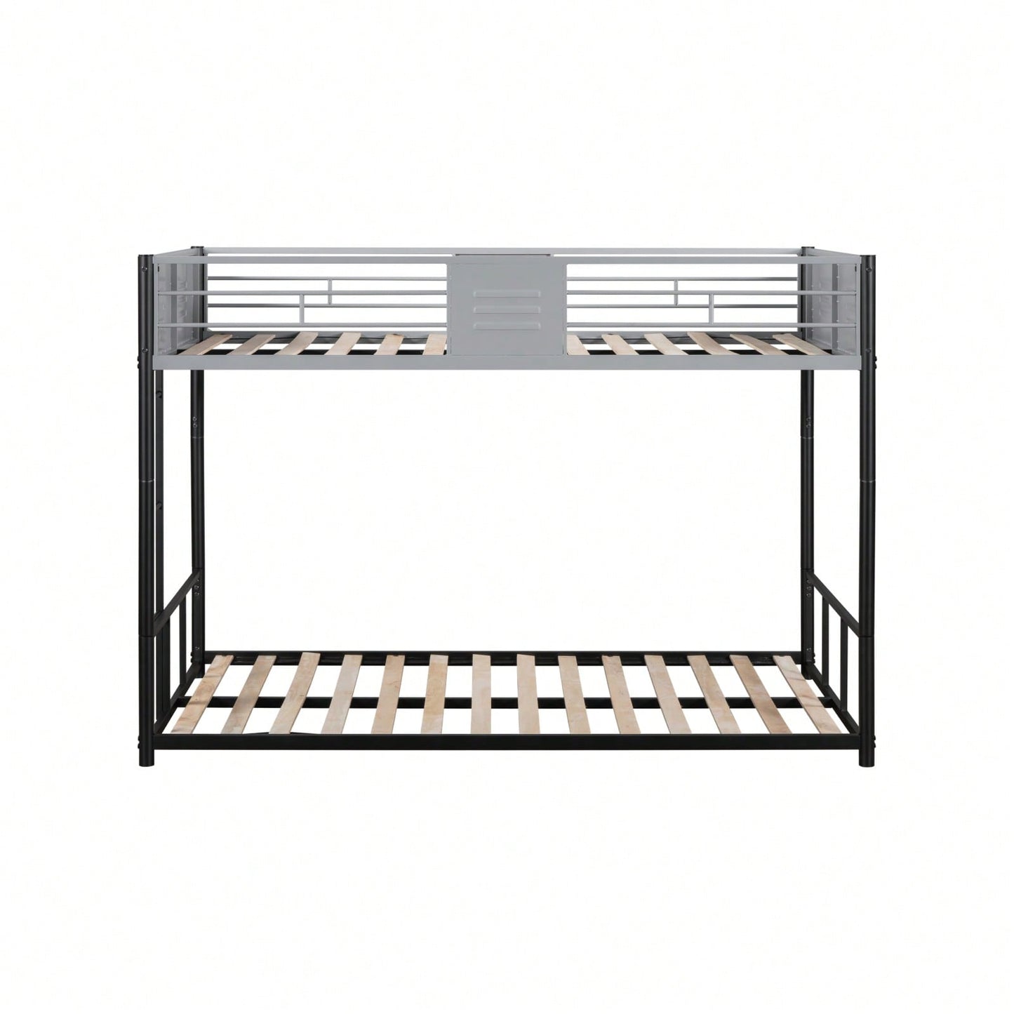 Twin Over Twin Metal Bunk Bed, Separable, With Safety Guardrail, Noise-Free Wood Slats, And Easy Conversion To Two Single Beds