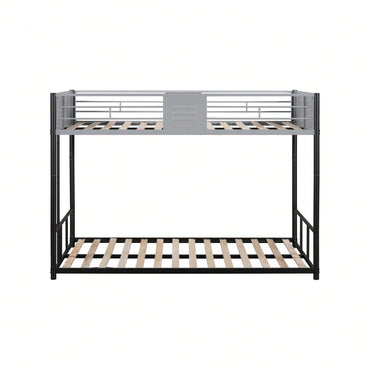 Twin Over Twin Metal Bunk Bed, Separable, With Safety Guardrail, Noise-Free Wood Slats, And Easy Conversion To Two Single Beds