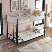 Twin Over Twin Metal Bunk Bed, Separable, With Safety Guardrail, Noise-Free Wood Slats, And Easy Conversion To Two Single Beds