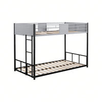 Twin Over Twin Metal Bunk Bed, Separable, With Safety Guardrail, Noise-Free Wood Slats, And Easy Conversion To Two Single Beds