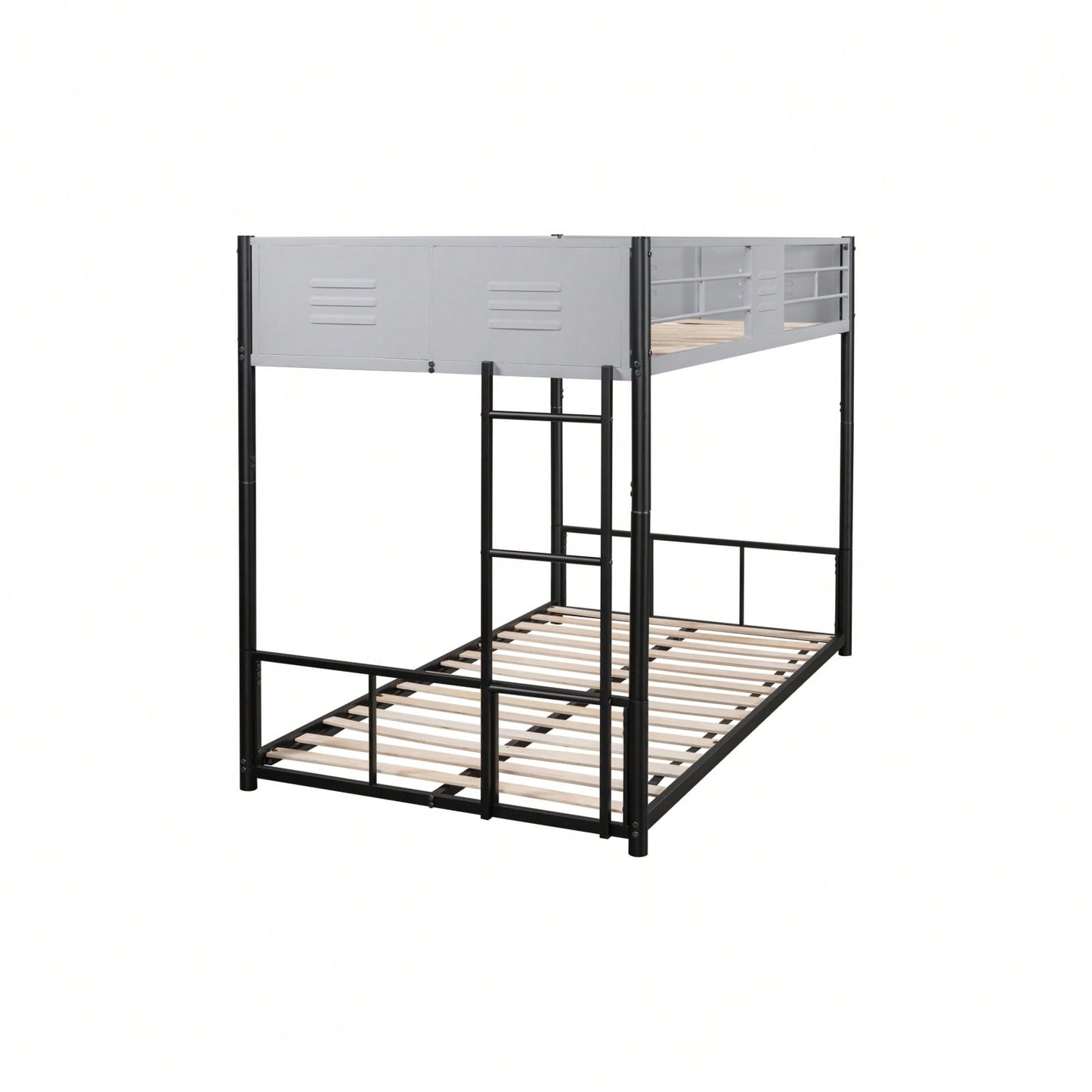 Twin Over Twin Metal Bunk Bed, Separable, With Safety Guardrail, Noise-Free Wood Slats, And Easy Conversion To Two Single Beds