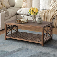 52-Inch Rustic Coffee Table For Living Room, Open Shelf Storage, Spacious Tabletop, Easy Assembly