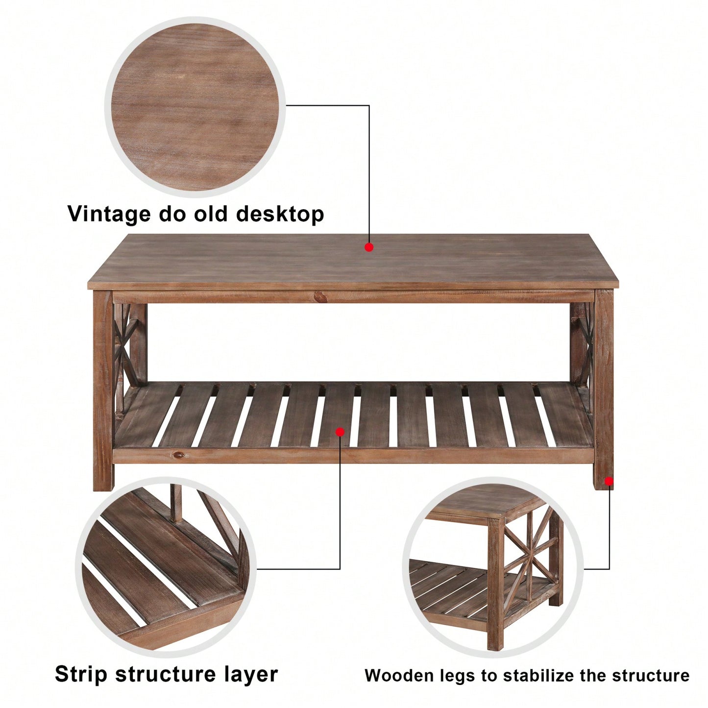 52-Inch Rustic Coffee Table For Living Room, Open Shelf Storage, Spacious Tabletop, Easy Assembly