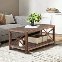 52-Inch Rustic Coffee Table For Living Room, Open Shelf Storage, Spacious Tabletop, Easy Assembly