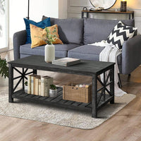 52-Inch Rustic Coffee Table For Living Room, Open Shelf Storage, Spacious Tabletop, Easy Assembly