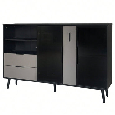 Modern Two-Door Storage Cabinet With Drawers, Shelves & Cup Storage, Color Block Accent Table For Entryway, Hallway, Living Room