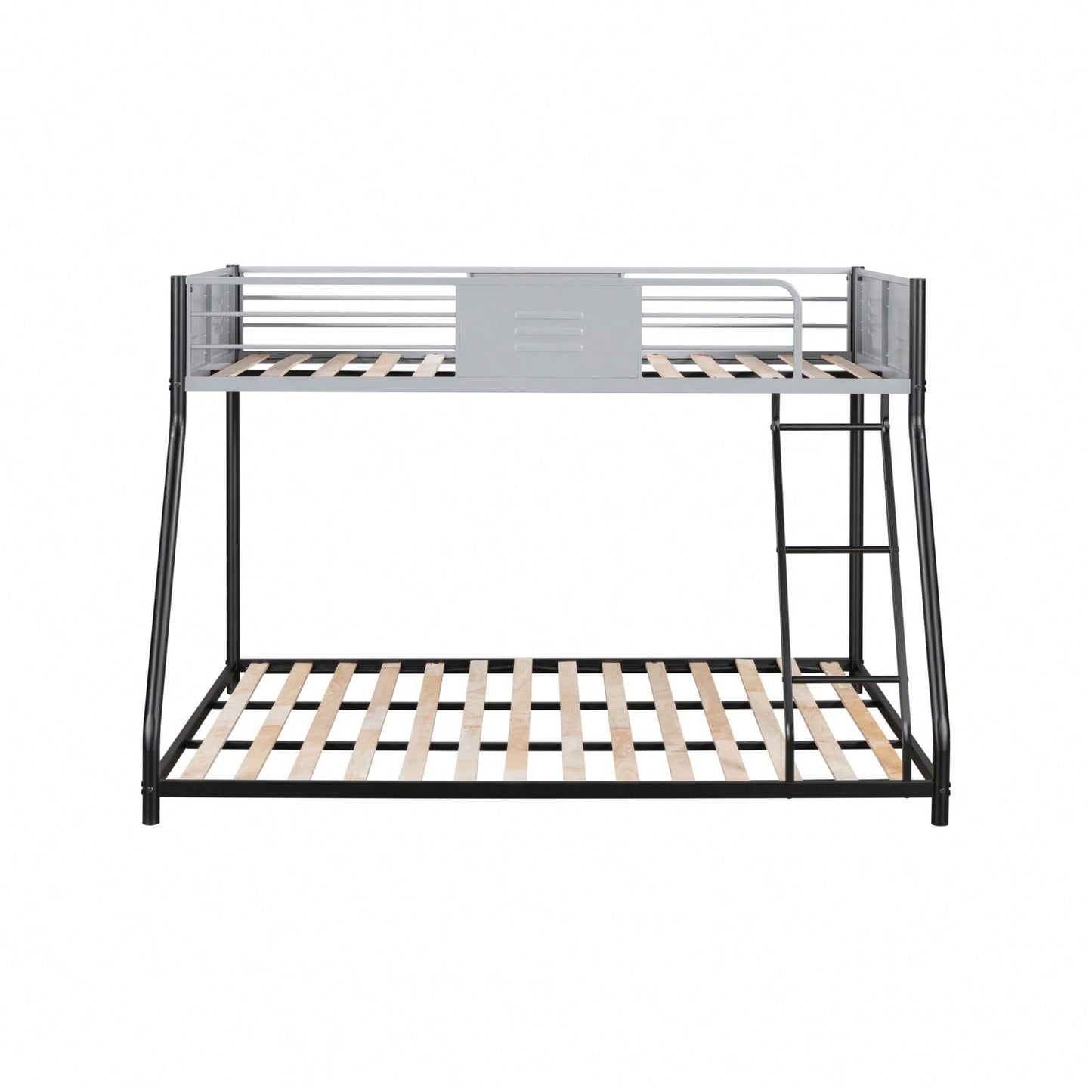 Heavy Duty Twin Over Full Bunk Bed Metal Frame with Wood Slats Safety Guardrail and Ladder 400LBS Capacity No Box Spring Needed
