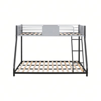 Heavy Duty Twin Over Full Bunk Bed Metal Frame with Wood Slats Safety Guardrail and Ladder 400LBS Capacity No Box Spring Needed